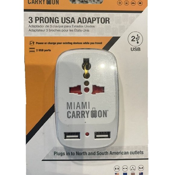 MIAMI CarryOn 3 Prong USA Travel Adaptor, N & S America Charger 2 USB Ports *NEW - Picture 6 of 7